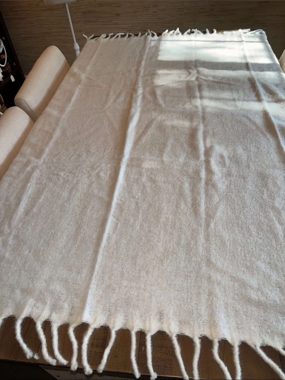 H & M Home Soft Cream Fringe Throw Blanket nwt!